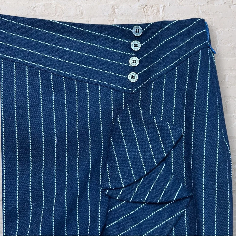 Eva Franco Navy Pinstripe Pencil Skirt with Ruffle Detail - Picture 3 of 9